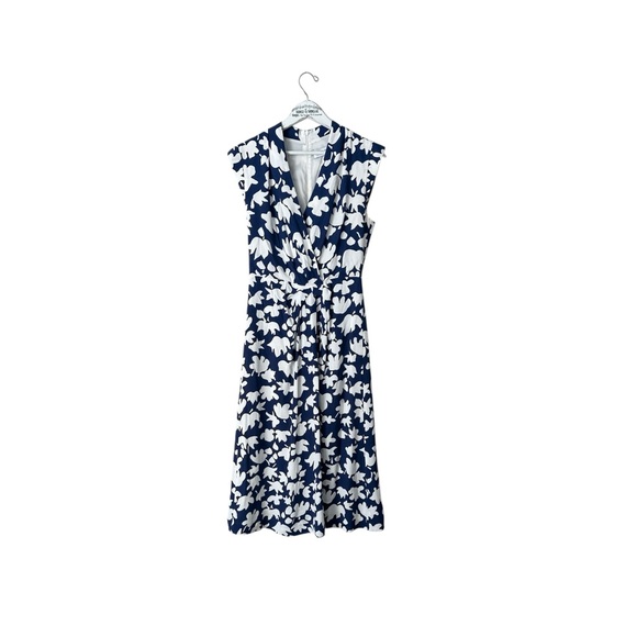 The Fold London Blue & White Floral Viscose Midi Dress Size US 4
